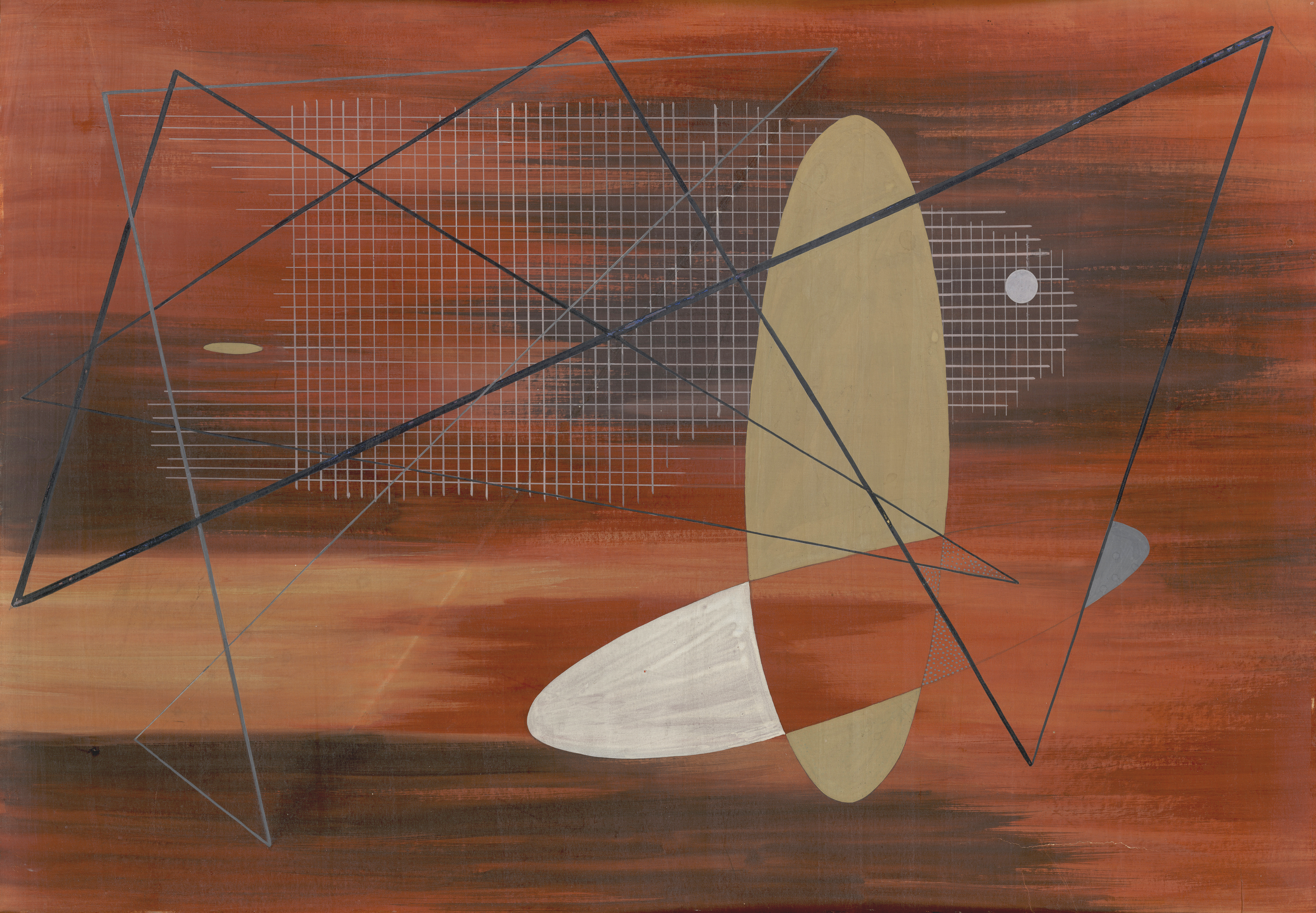 Gordon McKinley Webber, Design No. 1, Vermont, 1946, tempera and ink on board, 50.8 x 73.6 cm. Gordon Webber Fund. John Bland Canadian Architecture Collection, McGill Library. Photo: Digital Initiatives, McGill Library