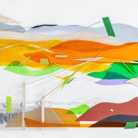 Émilie Rondeau, Lotissement _D, médiums mixtes sur papier BFK Rives,  22 x 30 po, 2020